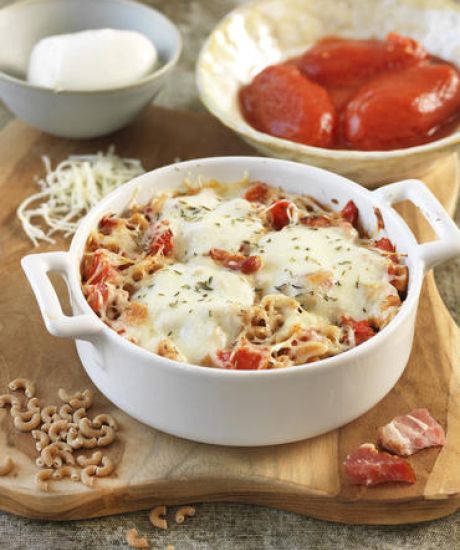 https://scarabee-biocoop.coop/Gratin de pâtes lardons sauce tomate